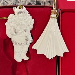 Lenox White Porcelain Santa and Christmas Tree Ornaments